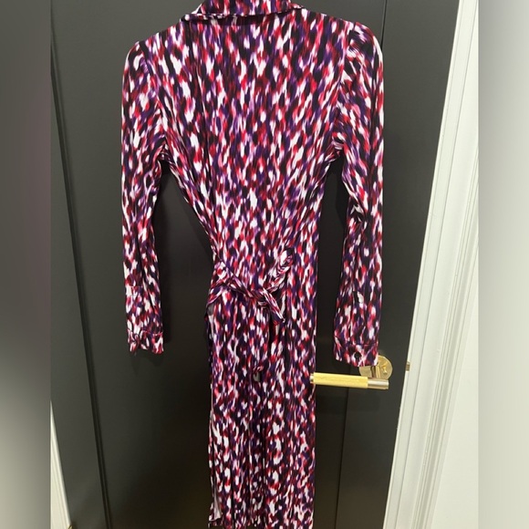 Calvin Klein Stylish Multicolor Red and Purple Patterned Wrap Dress - Picture 2 of 5